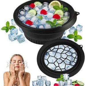 Mooues Silicone Massage Bowl Ice Bowl for Face Dip | Collapsible Silicone Ice Bath Bowl for Facial Therapy (Pack of 1, Black)