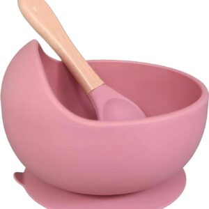 Mooues Silicone Mixing Bowl Baby Feeding Bowl with Spoon | Silicone Non-Slip Training Bowl | BPA Free. (Pack of 1, Pink)